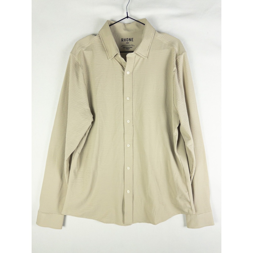 Rhone Fine Italian Fabric Slim Fit Button Up Shirt Mens L Beige Waffle Minimal